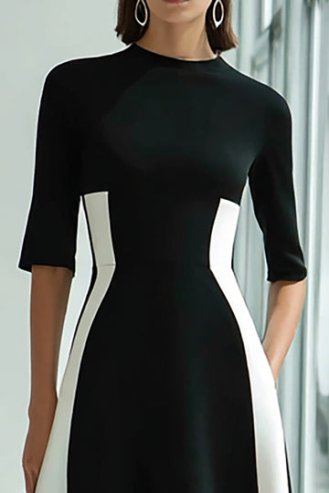 High Neck A-Line Black and White Long Formal Dress